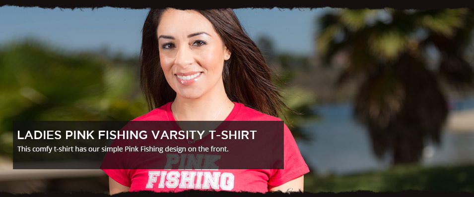 Ladies Pink Fishing Varsity T-Shirt